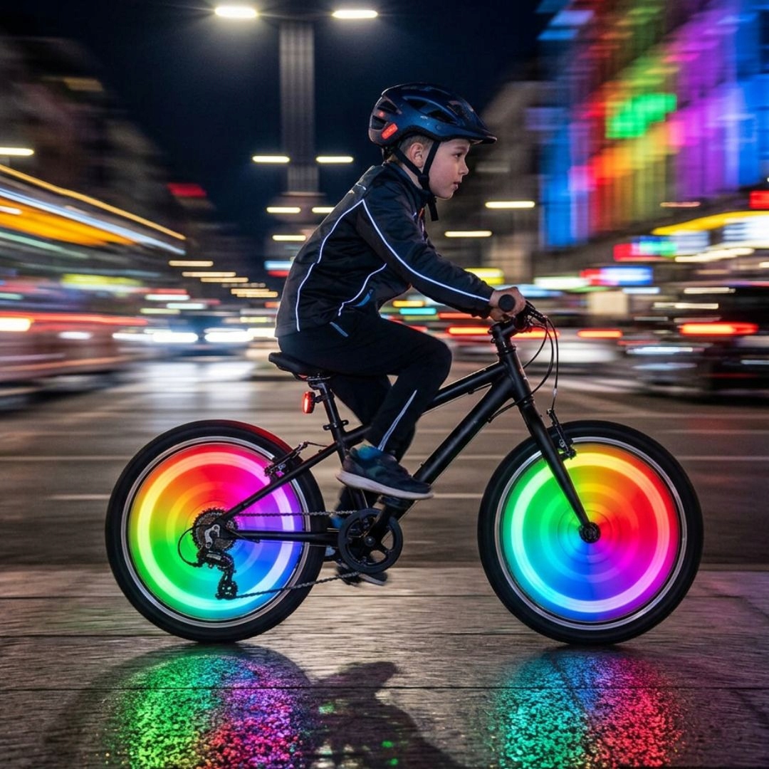 LAMPKA ROWEROWA LED NAKŁADKA NA KOŁO ROWEROWE ŚWIECĄCA W NOCY DO ROWERU 1X Liczba trybów świecenia 3