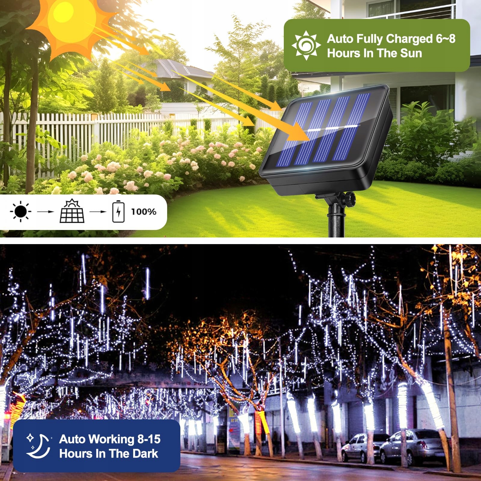 SOLAR LAMPKI OGRODOWE 2X12M 120 LED IP65 WODOODPORNE — miniatura 2