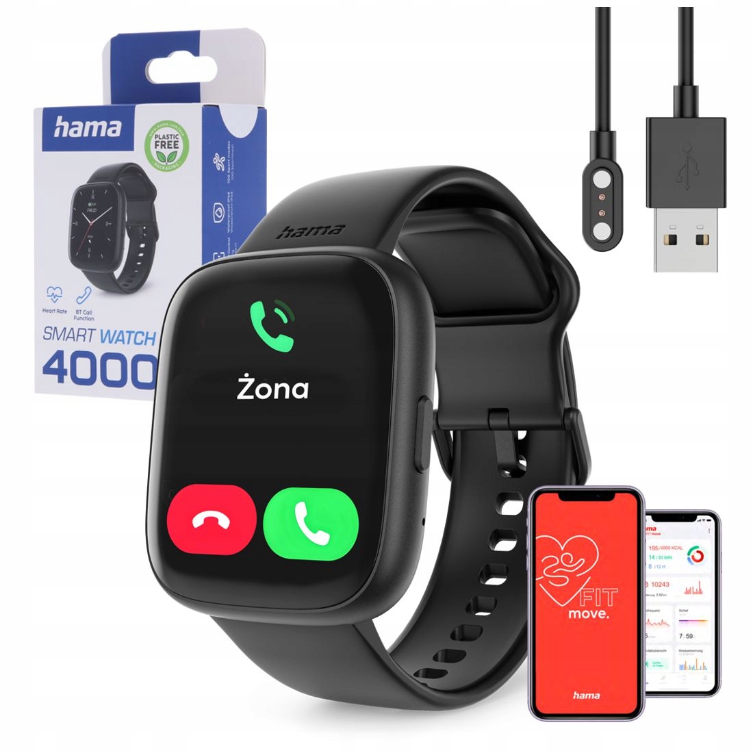 Hama Smartwatch 4000 1.65 " Polskie Menu tętno rozmowy wodoodporny zegarek