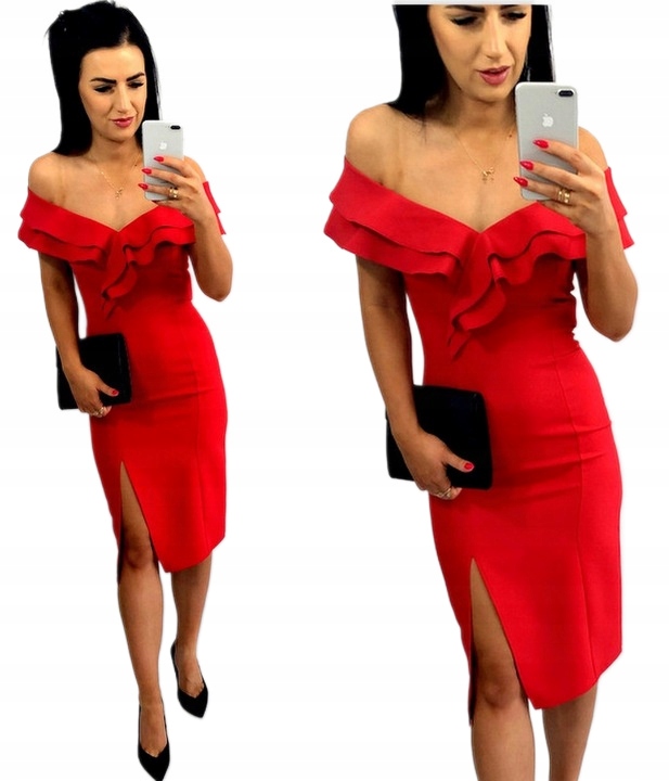 Šaty S Odhalenými Rameny MIDI Červená M