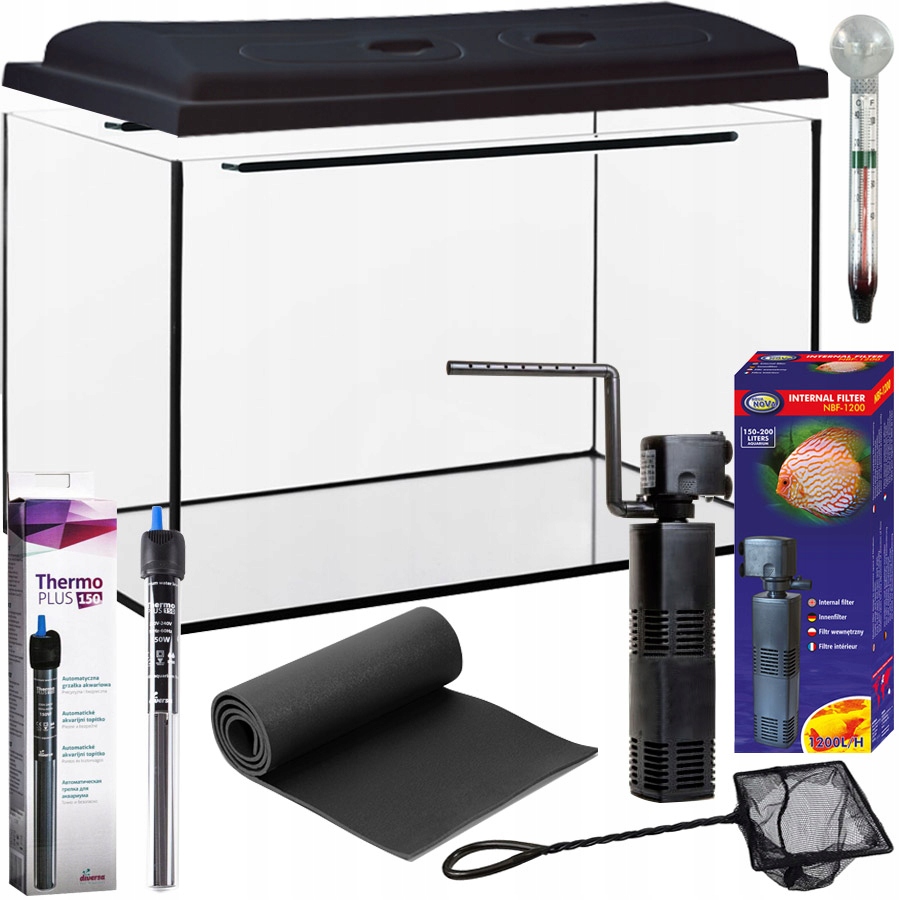 Zestaw Akwariowy 128L Wyposażenie Akwarium Filtr Grzałka Mata Akcesoria