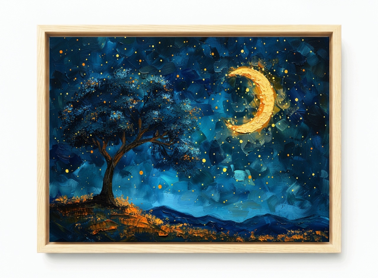 Obraz Rám Americký Box Krajina Noc Nebe Hvězdy Měsíc Nový Strom 60x40