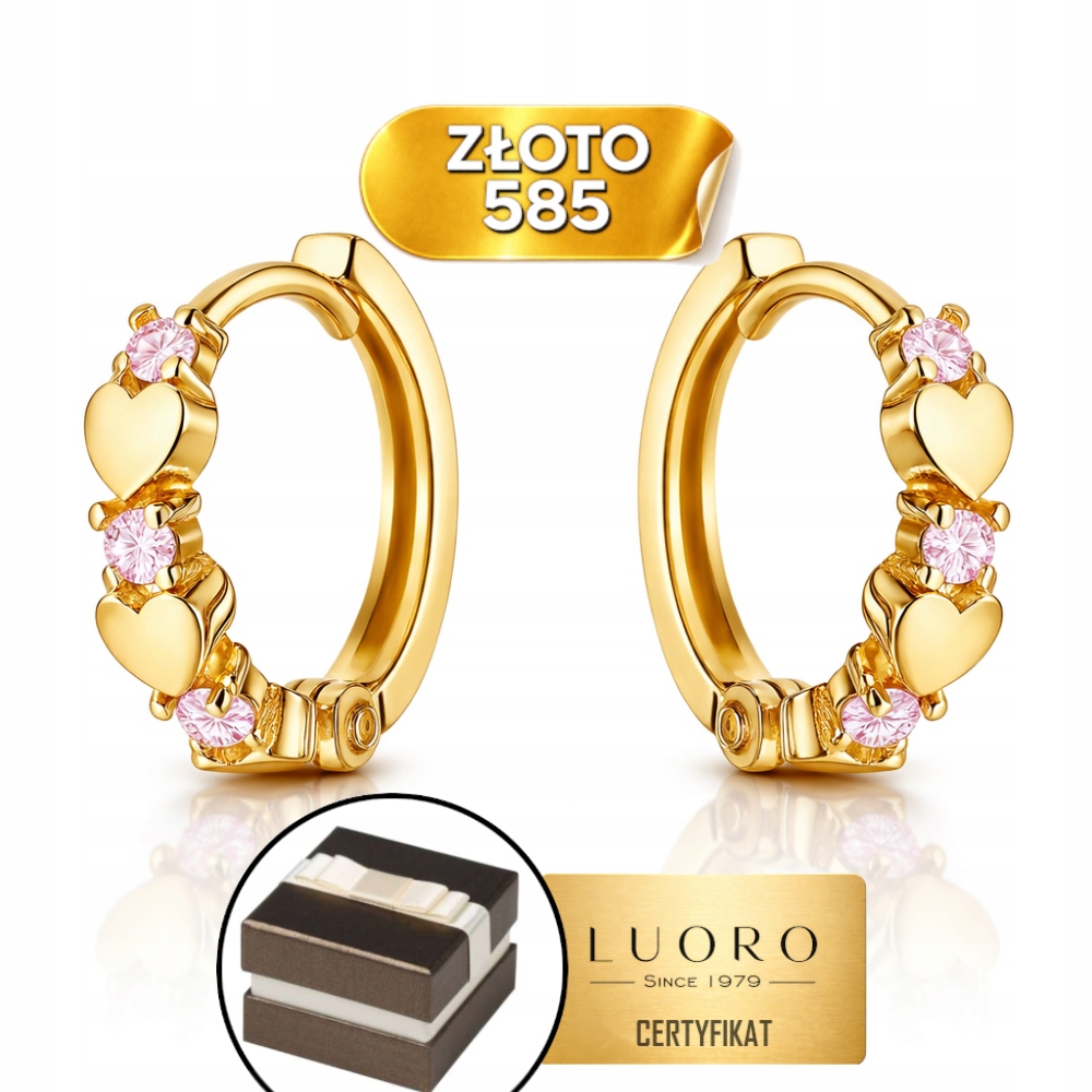 Náušnice Zlaté 585 14k Srdíčka Růžové Zirkony Kreol Dárek