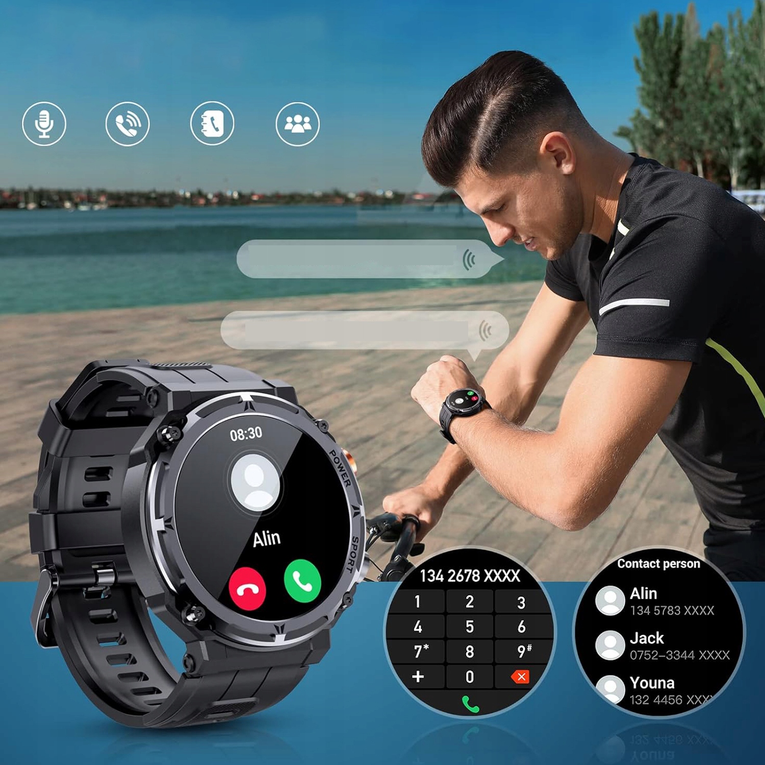 BLUETOOTH SMARTWATCH MĘSKI ZEGAREK POWIADOMIENIA MENU POLSKIE SPORT Komunikacja Bluetooth
