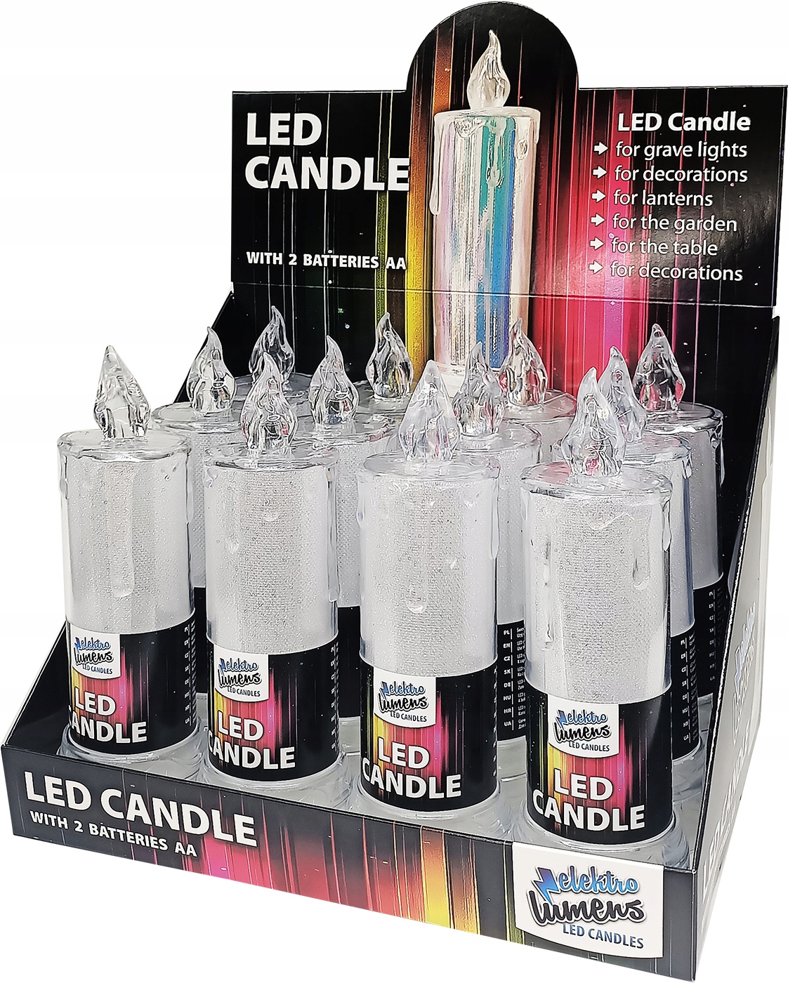 12 X ŚWIECA ELEKTRYCZNA AKRYLOWA LED WKŁAD DO ZNICZY BATERIE AA W ZESTAWIE