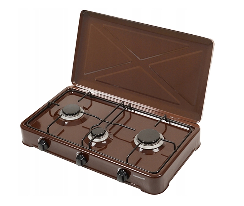 3-plotýnkový nastavitelný plynový sporák Ravanson K-03BR (hnědý)