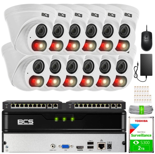 Zestaw Monitoringu 12x BCS-P-EIP14FSR3L3-Ai1 4MPX Audio IP67 Akcesoria Bcs