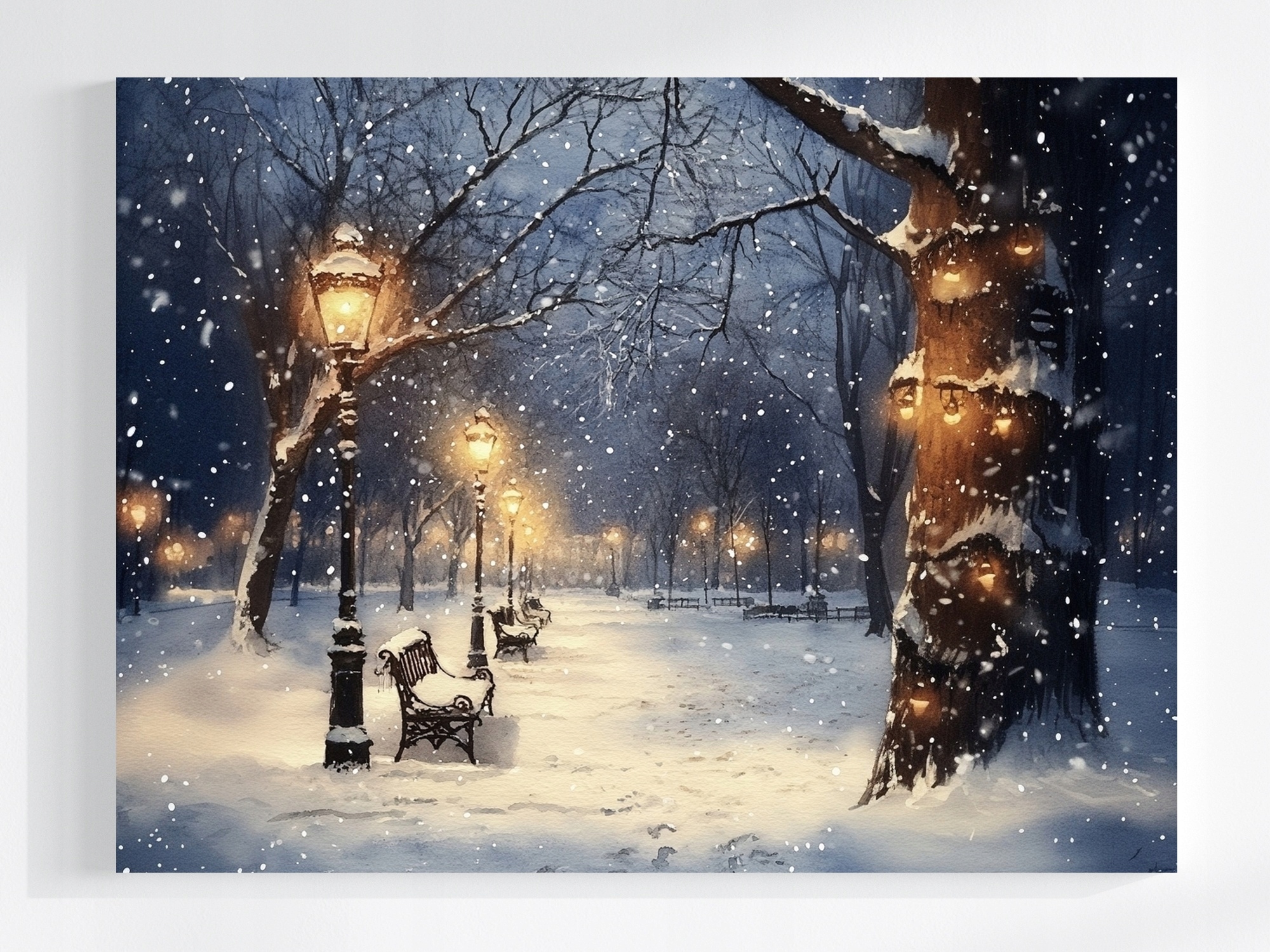 Obraz Na Plátně Canvas Krajina Park Alejka Večer Sníh Lavička 100x75
