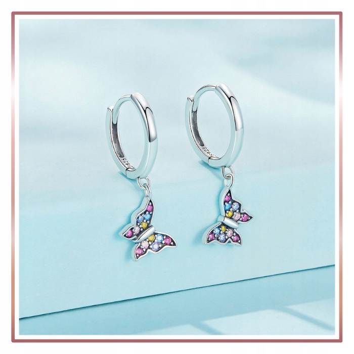 Srebrne kolczyki WISZĄCE KOLOROWE MOTYLE S925 Marka A.R. Silver