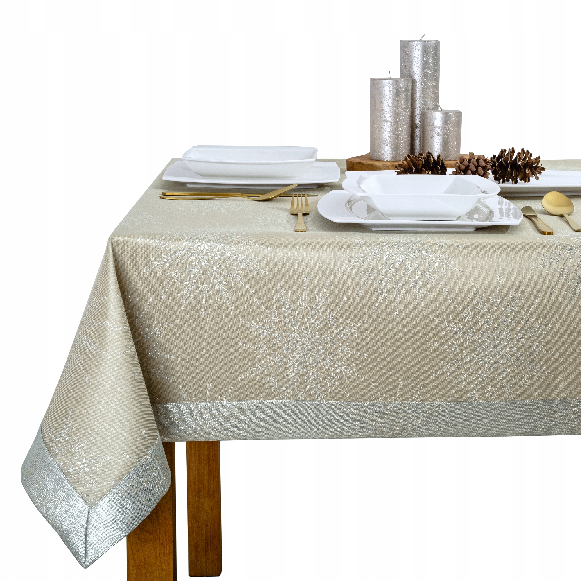 Elegantní vánoční ubrus Manžeta 5 cm Béžová S 140 x 400 cm