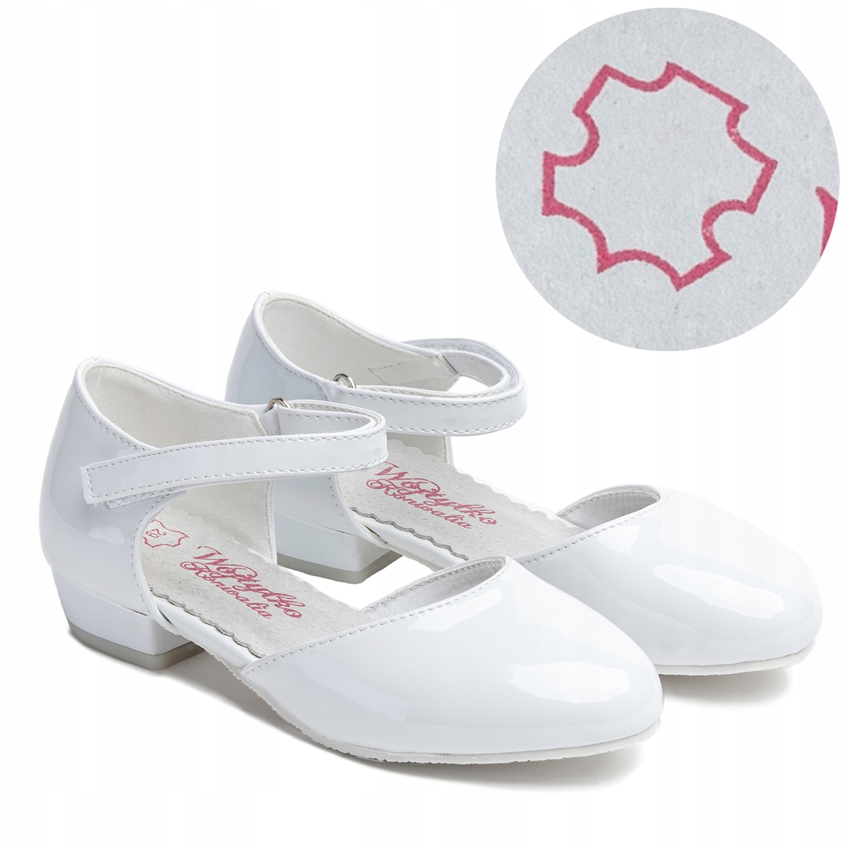 Buty komunijne w.SKÓRA dla dziewczynki na niskim obcasie Rzep Wojtyłko 34