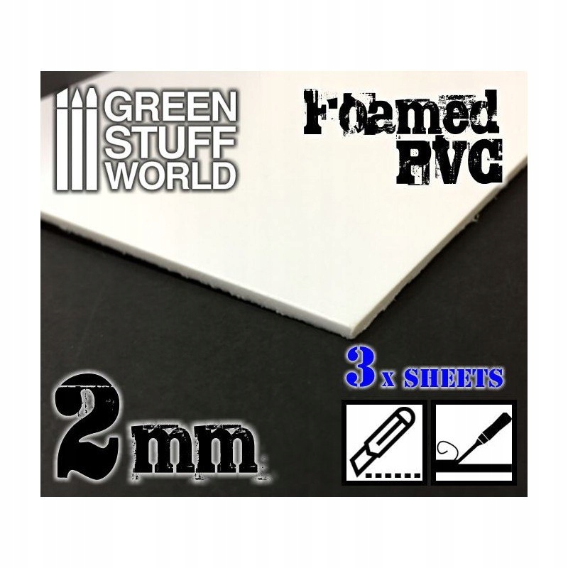 Green Stuff Foamed Pvc 2 mm pianka 3x 20x30cm