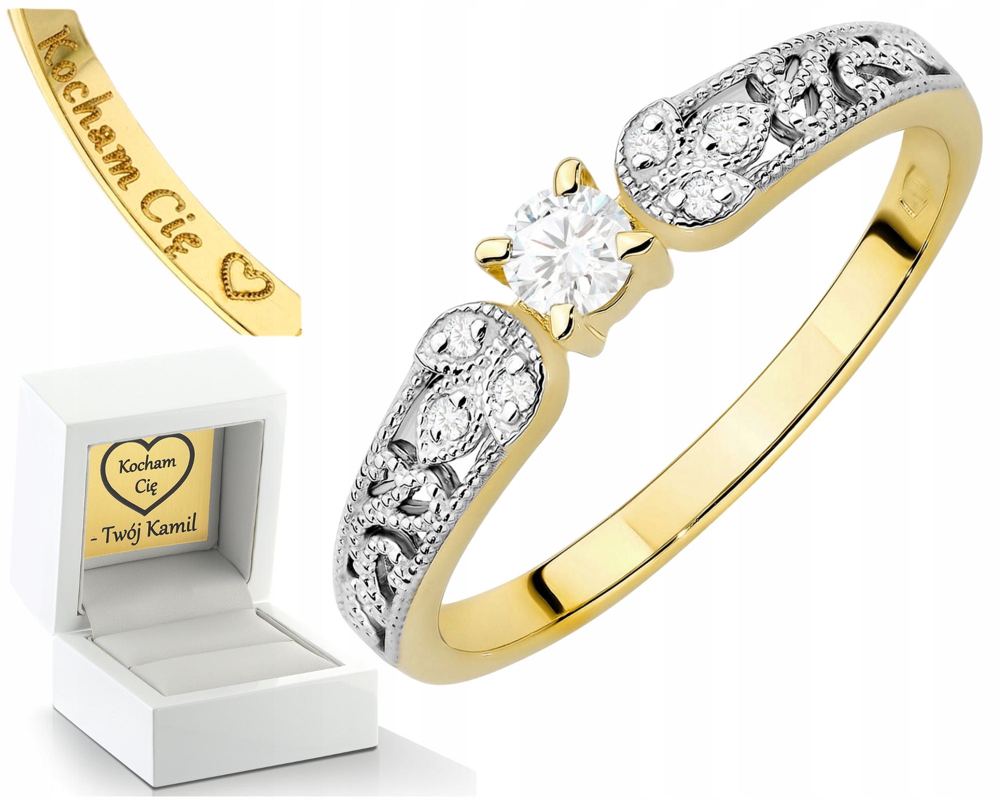 Zlatý Prstýnek Diamanty Lab Jako Dárek Drť 585 14K