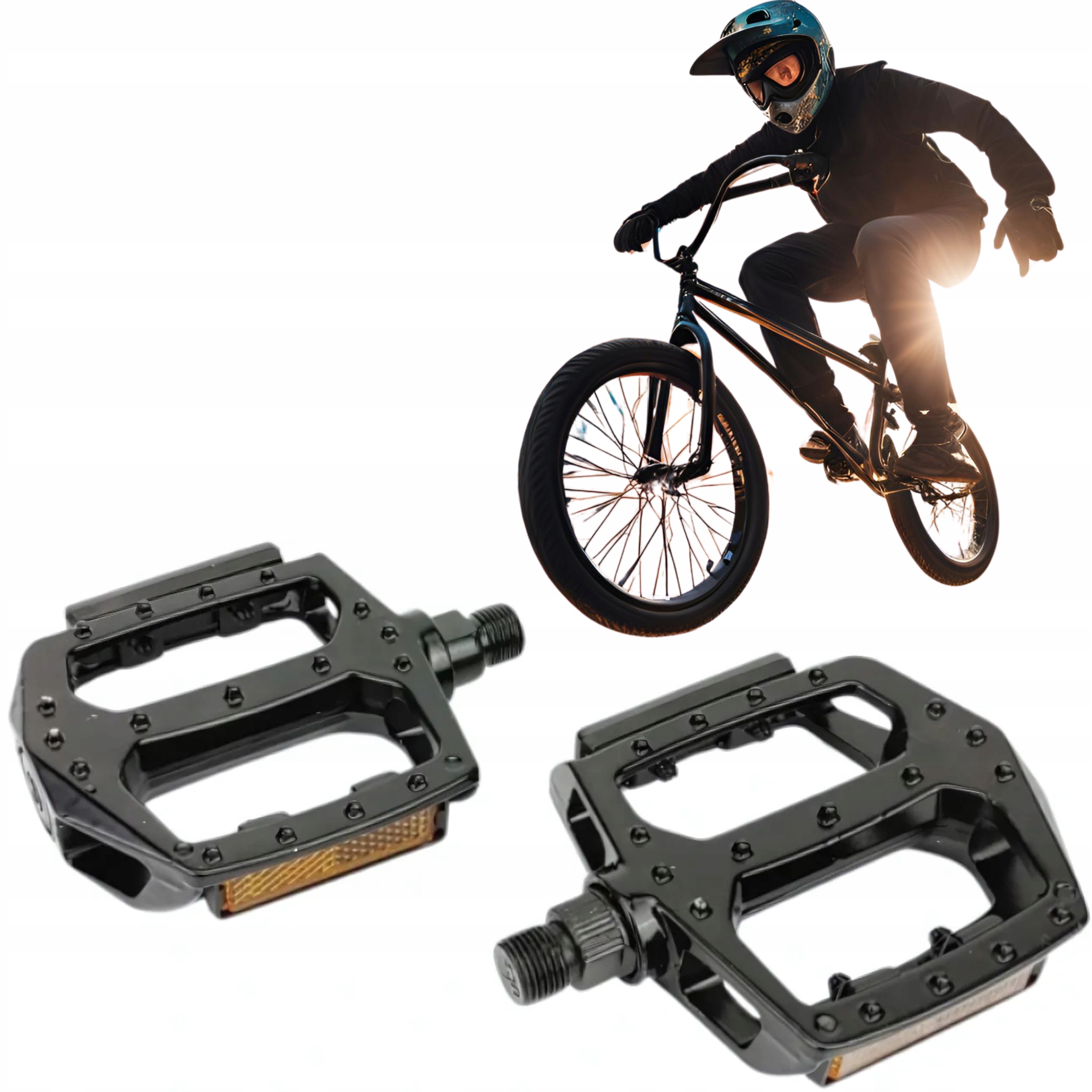 Pedały rowerowe Bmx platformowe czarne aluminiowe z odblaskami 1/2