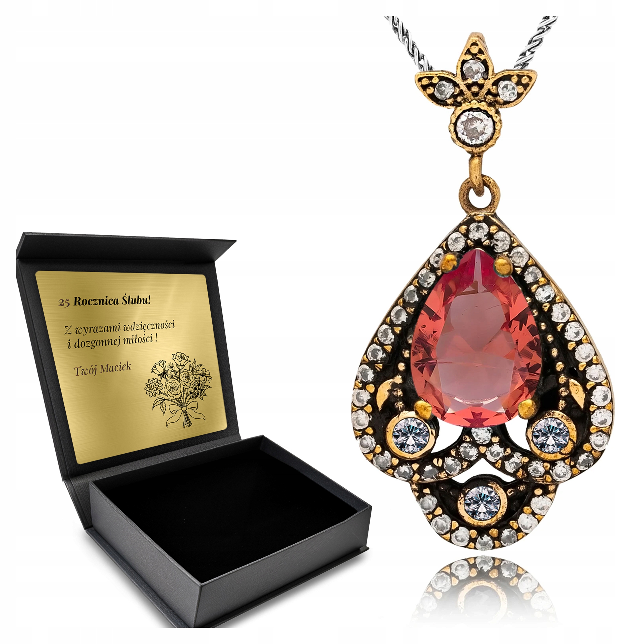 Stříbrný Náhrdelník 925 Zirkony Sultán Dárek Den žen Gravírování Bonus