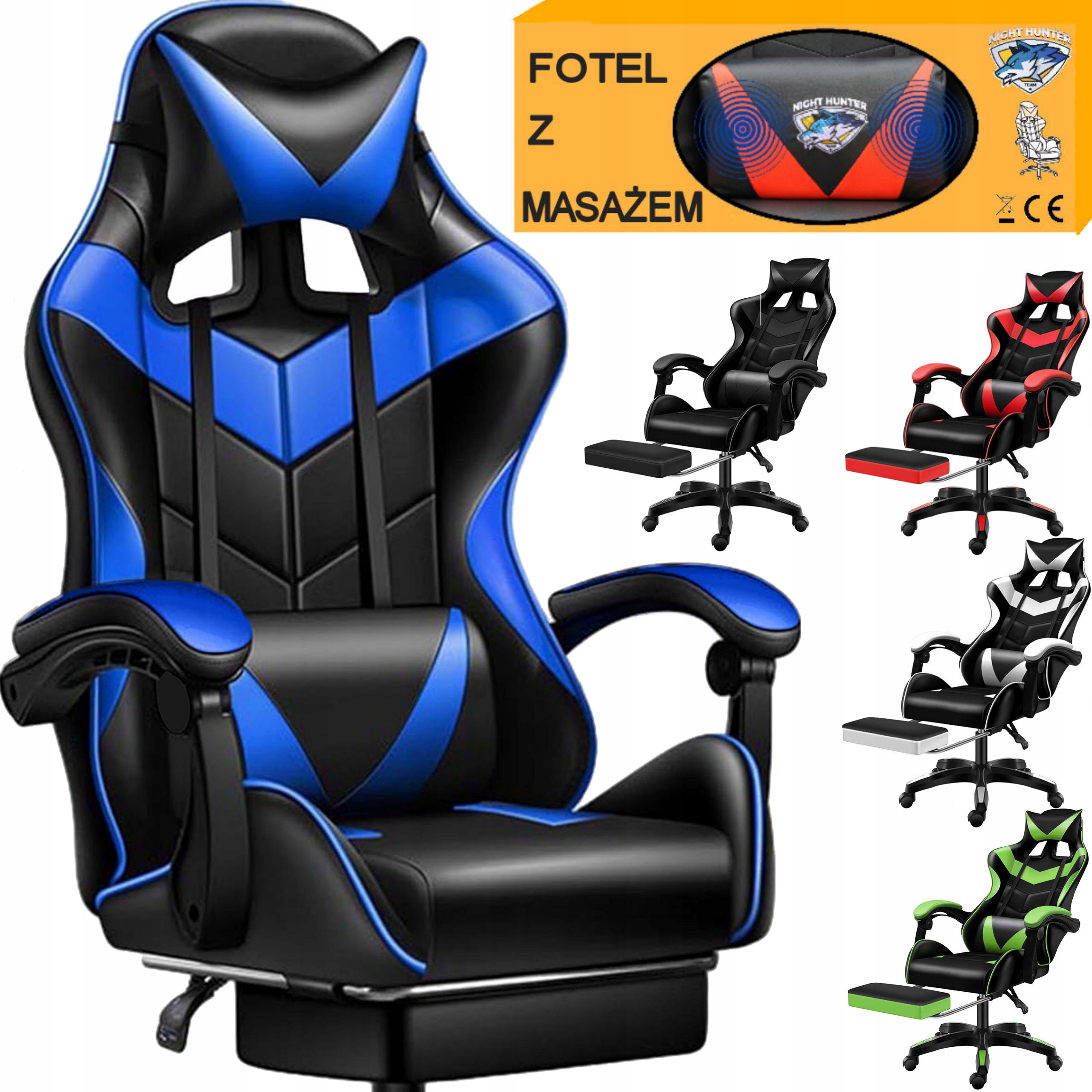 Herní křeslo Vysoké 78 cm s Masáží zad Otočná Podnožka pro počítač