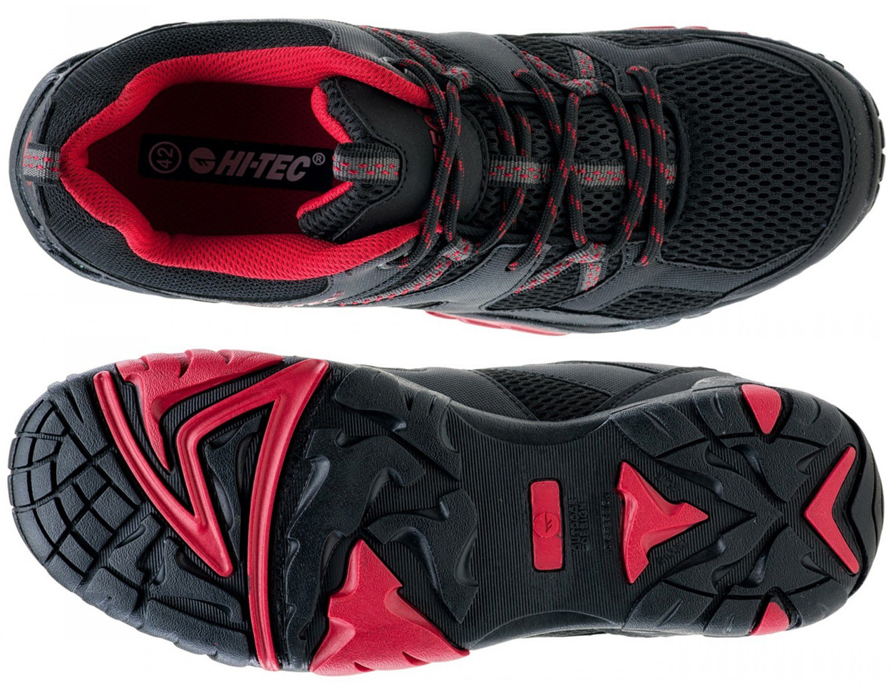 Hi-Tec BUTY TREKKINGOWE MIEJSKIE WYGODNE PRZEWIEWNE RANGO czarnoczerwone 42 Marka Hi-Tec