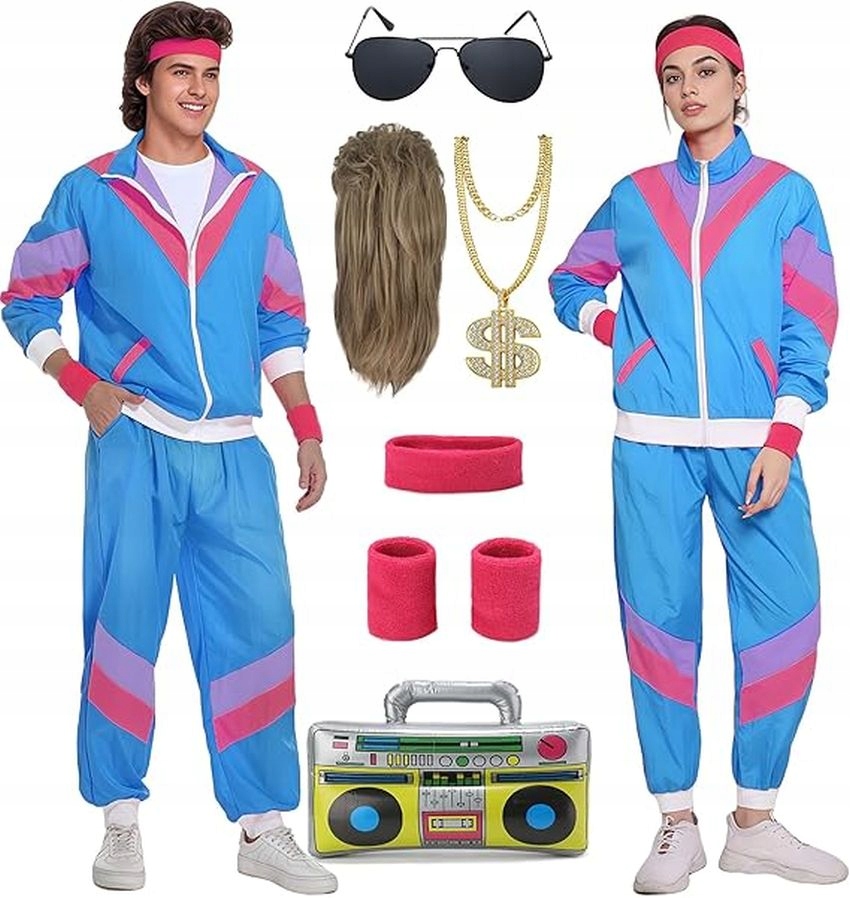 Kostium przebranie z lat 80 Dres Old school dres retro Peruka "M" N25