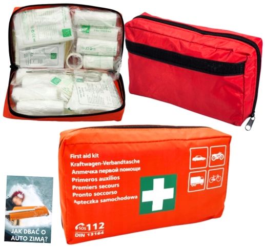 BOGATO WYPOSAŻONA APTECZKA SAMOCHODOWA Z NORMĄ EU