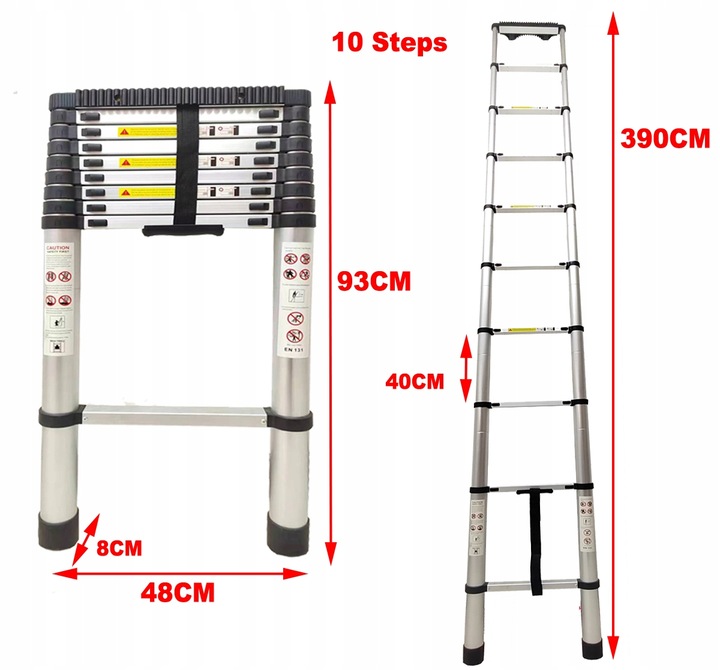 DRABINA TELESKOPOWA SKŁADANA 3,9M ZAJMUJE MAŁO MIEJSCA ALUMINIOWA STABILNY Materiał aluminium