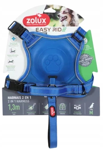 Szelki dla psa regulowane mocne niebieskie m easyride zolux ze smyczą 1,3 m