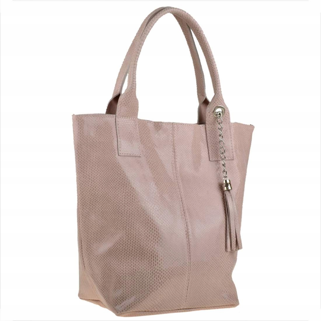Kožená shopper kabelka s leskem XL růžová světlá