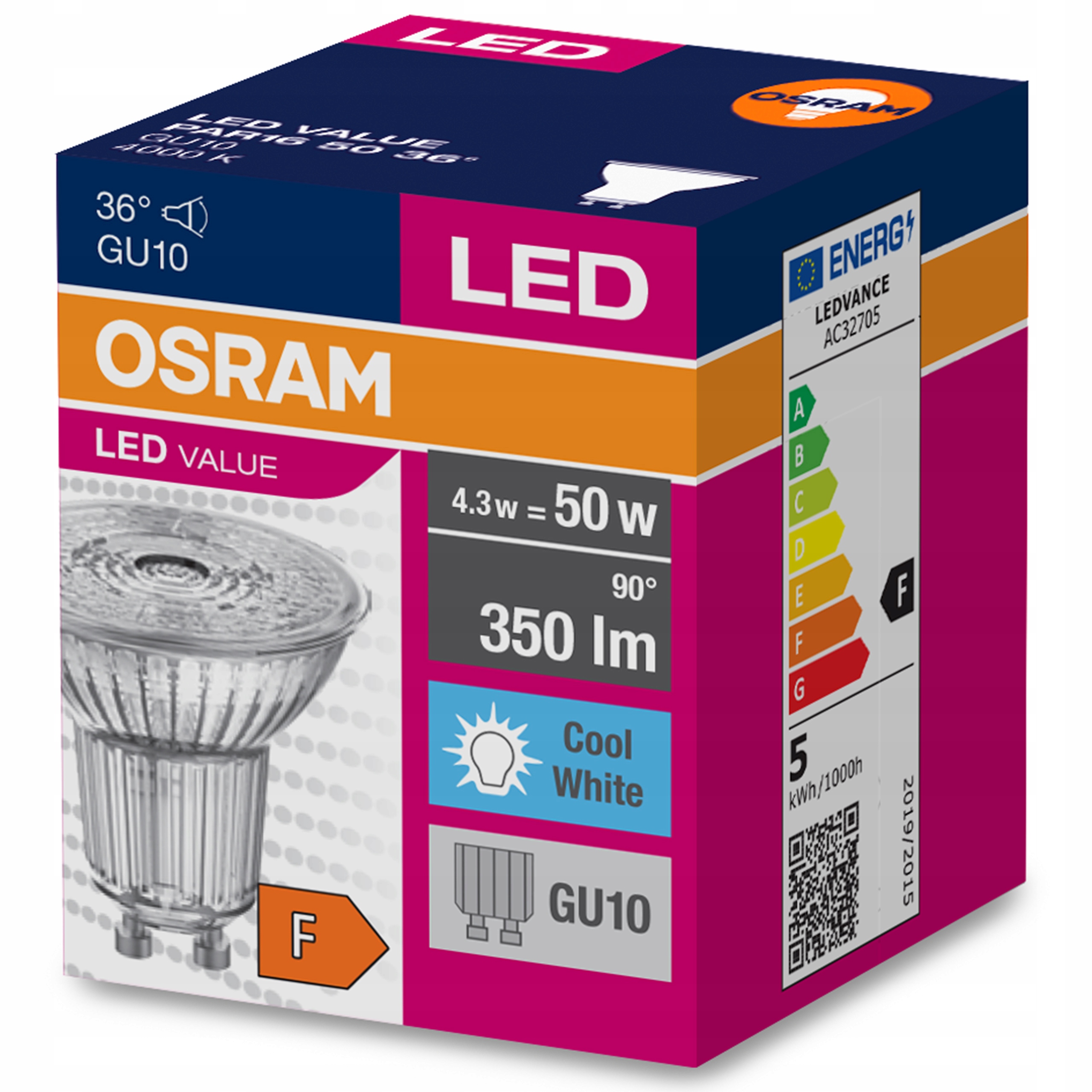 

Żarówka Led Halogen GU10 4,3W 50W 4000K 36D Osram