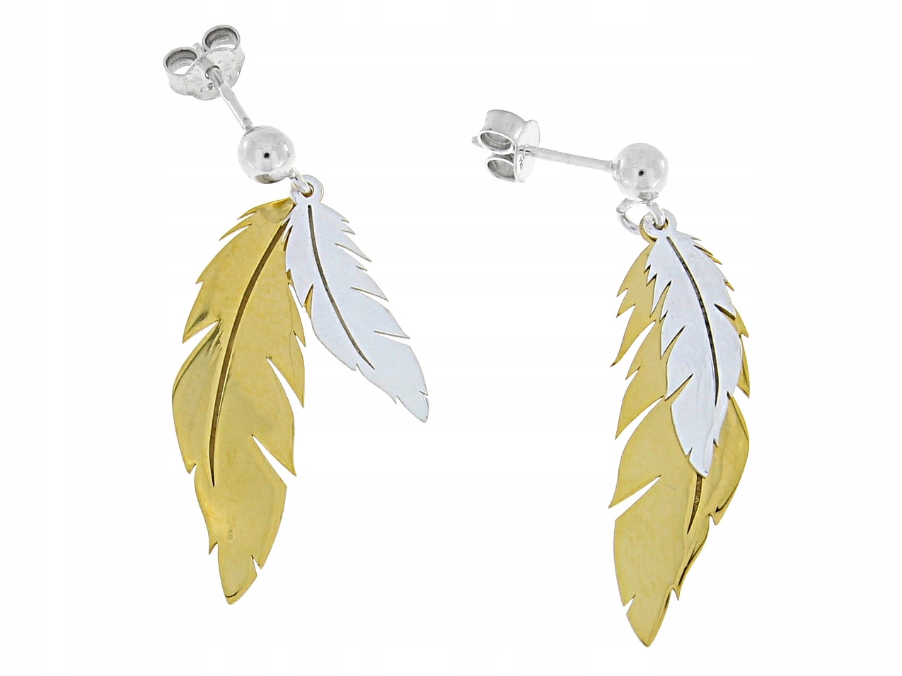 Stříbrné Náušnice Visací Dlouhé Pozlacené Pírka Peříčka Puzety Ag 925