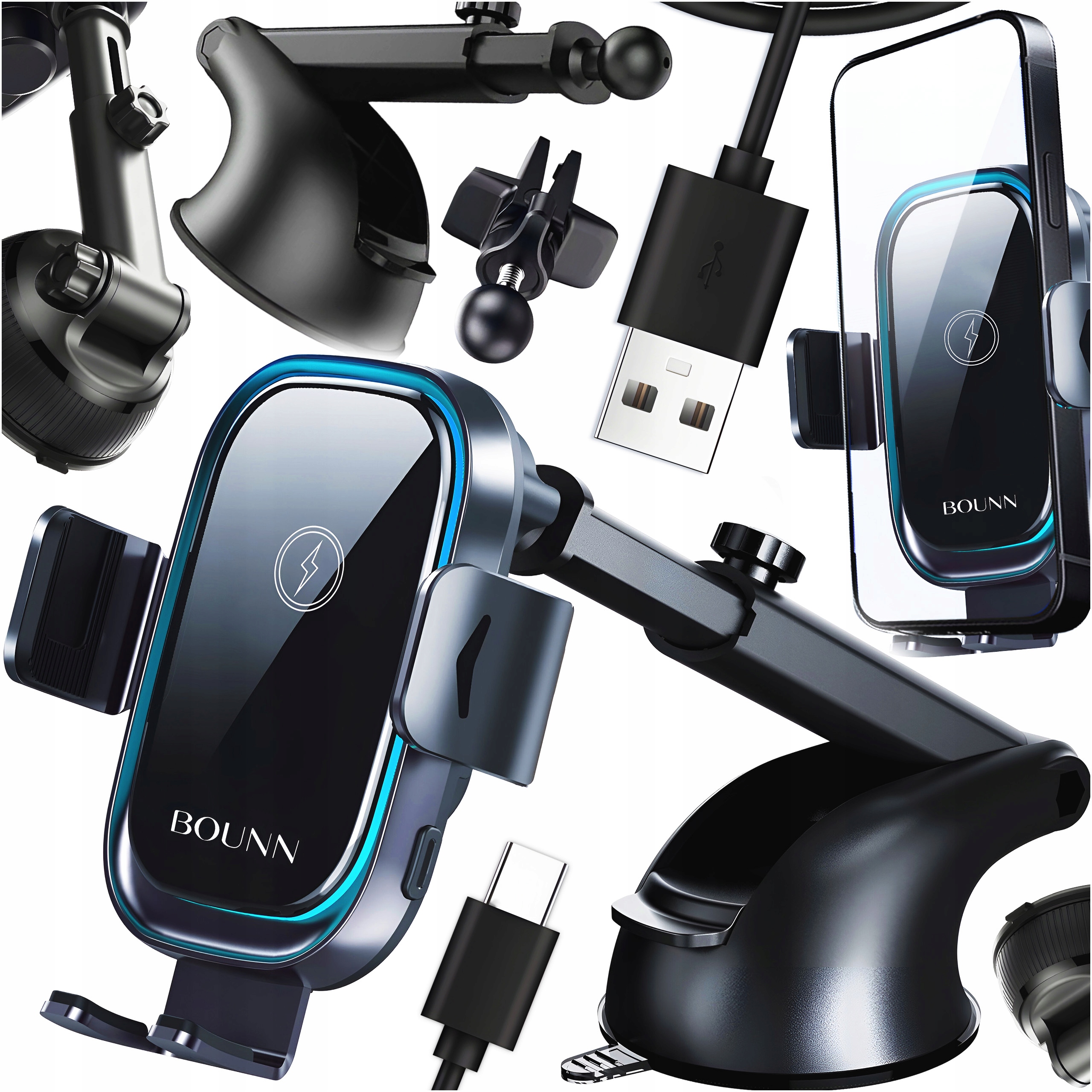 Ładowarka Indukcyjna Samochodowa Iphone Samsung Bezprzewodowa 15W Usb-c 2w1