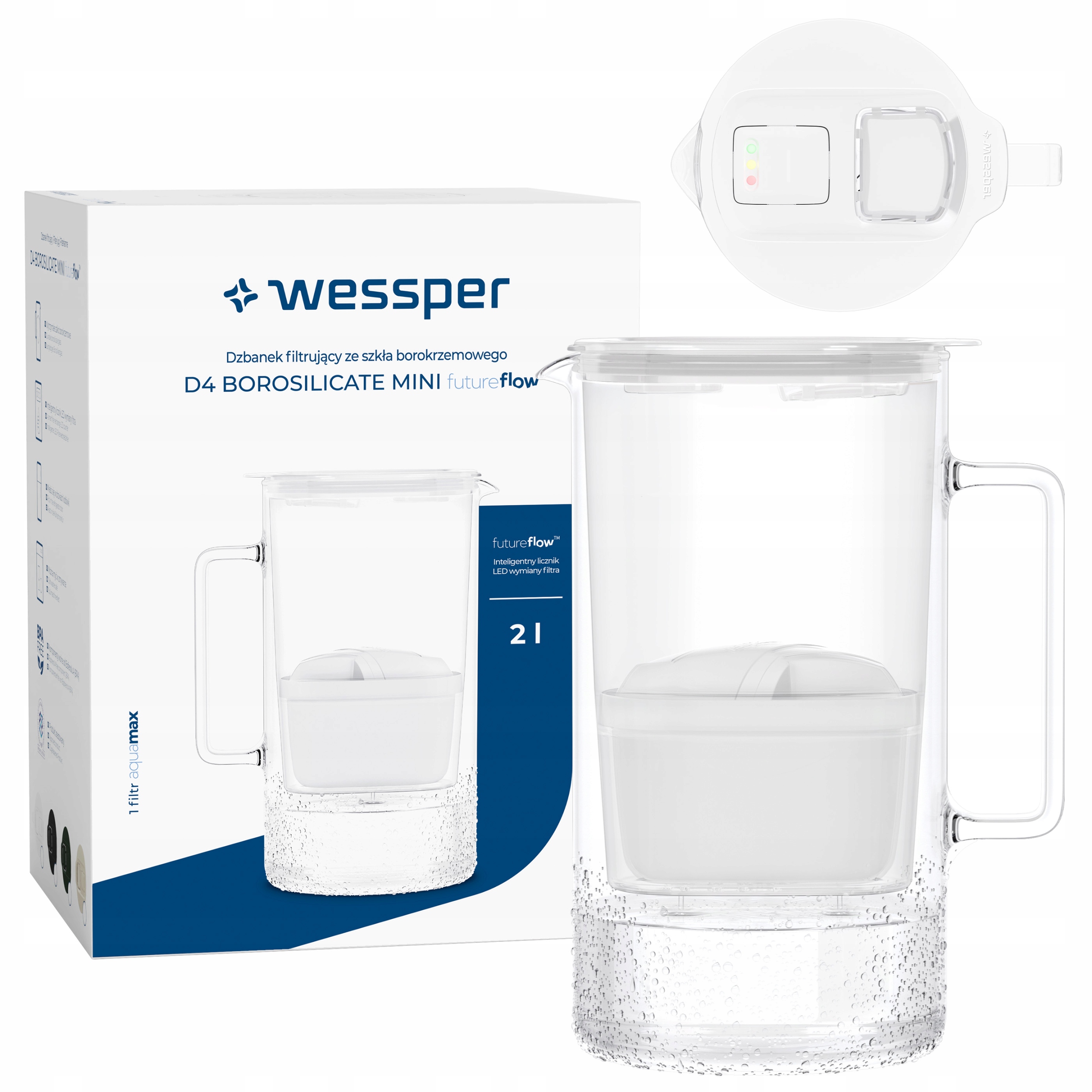 Üveg szűrőkancsó Wessper D4 BOROSILICATE MINI futureflow 2l