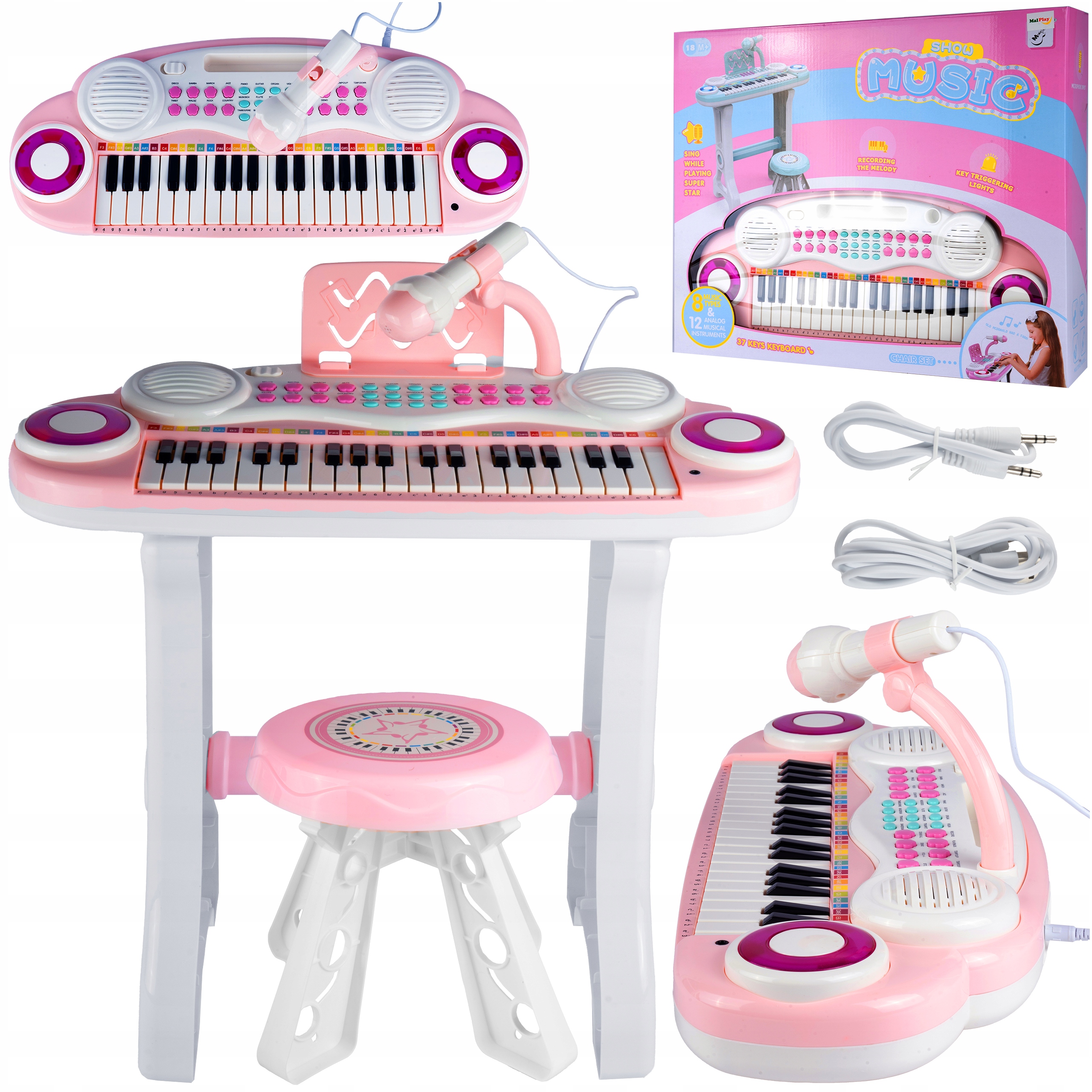 ORGANY 37 KLAWISZY PIANINKO TABORET MP3 KEYBOARD USB MIKROFON DLA DZIECI