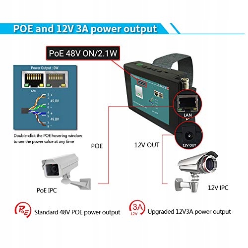 POMIACAM Tester Kamer Monitor 4K IP WiFi POE 4 Calowy 8MP 12V — miniatura 6