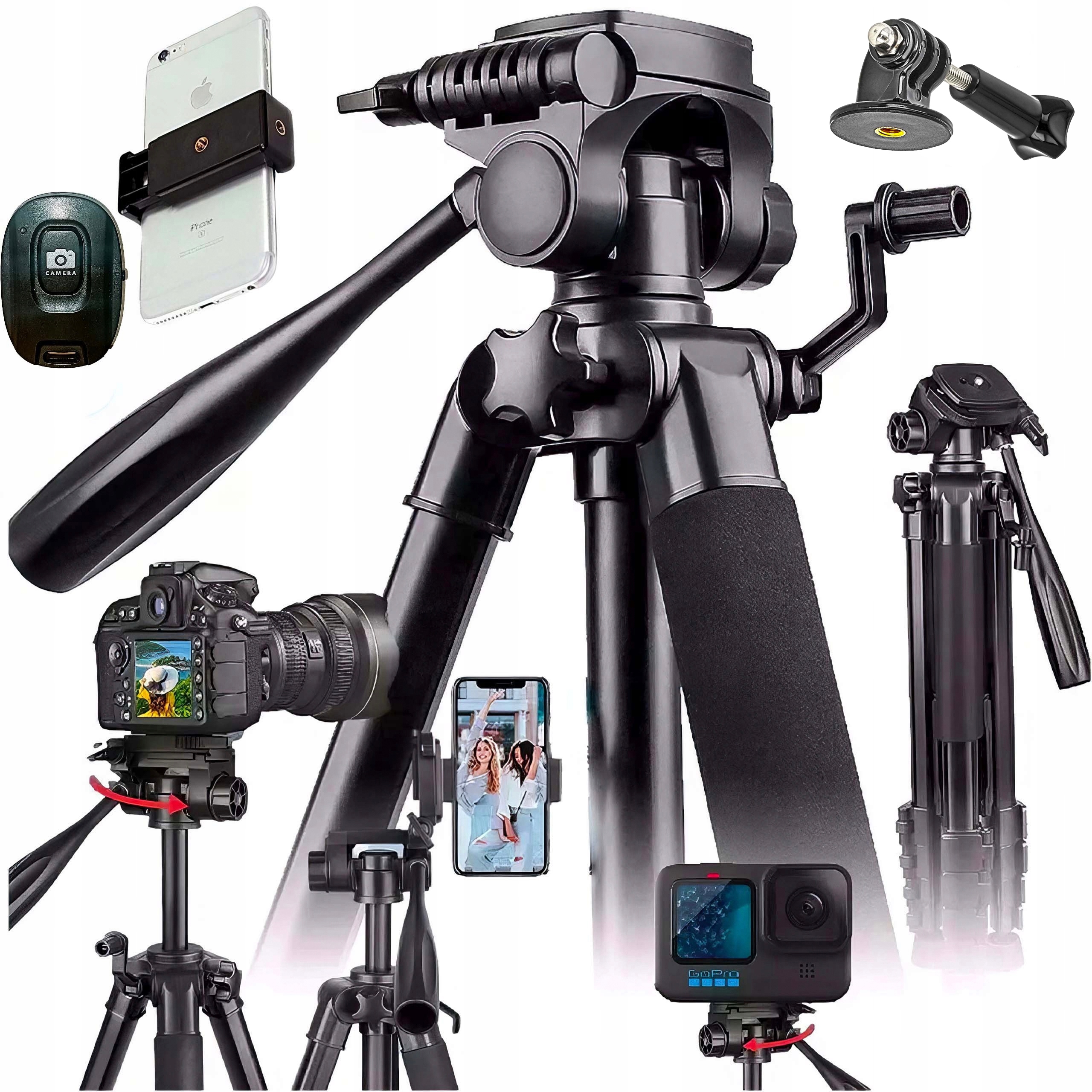 Stativ 4v1 Tripod 168 cm Držák Na Fotoaparát Telefon Kamery Dálkové Ovládání Pro Fotografie