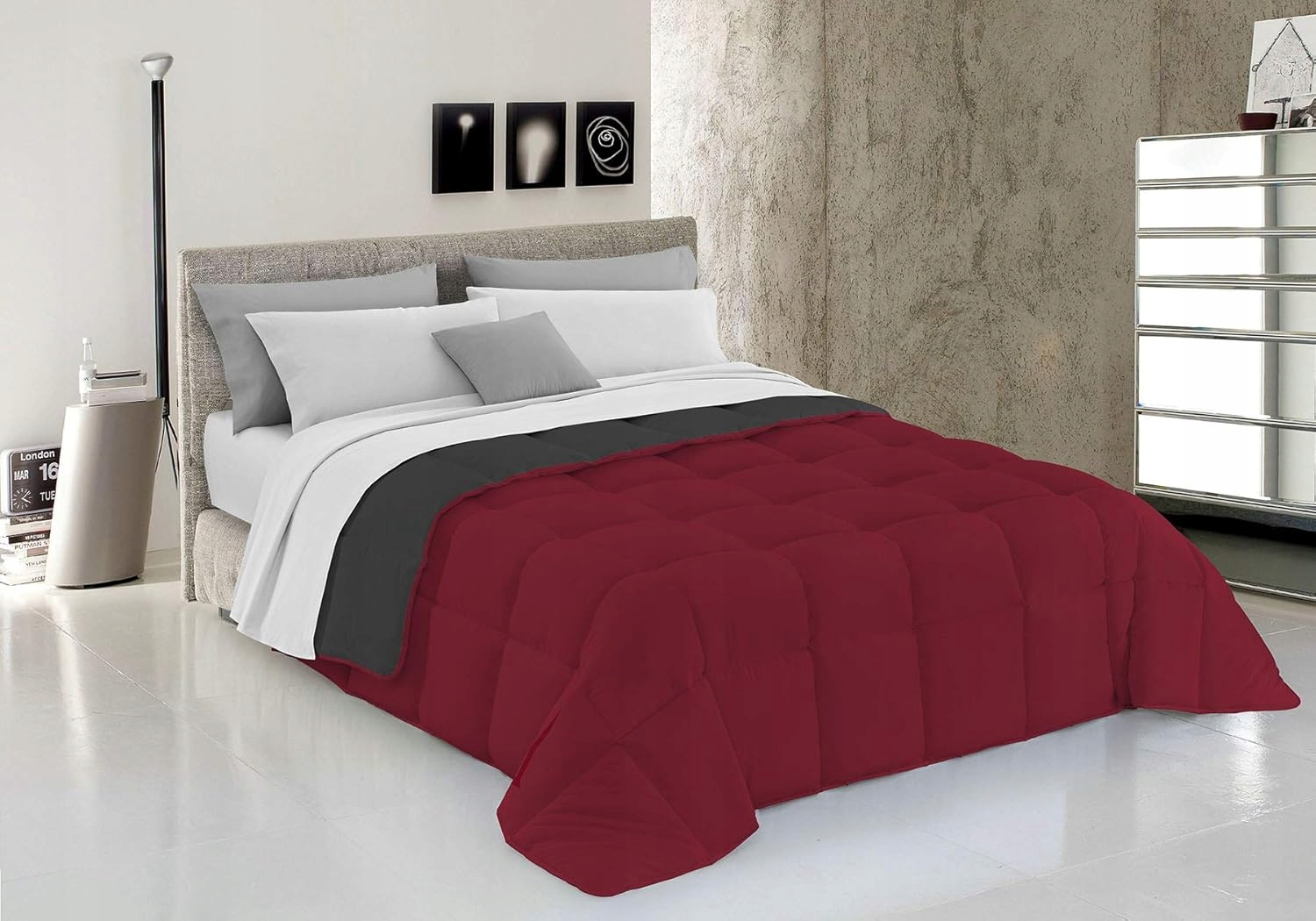 Prošívaná zimní přikrývka z mikrovlákna, bordová/šedá 170 x 260 cm Italian Bed