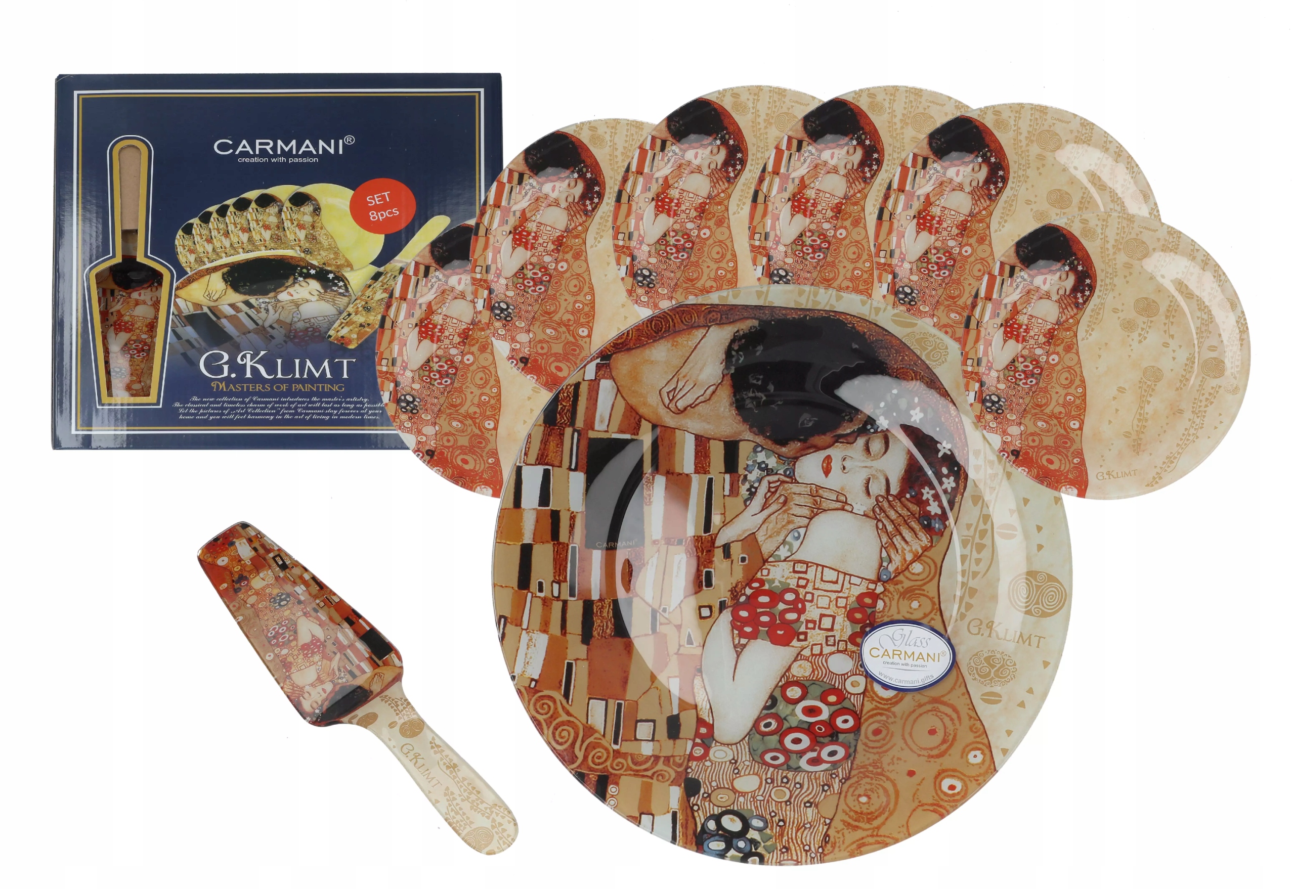 Skleněný set na dort Kiss Talíř na dort 6 talířků lopatka