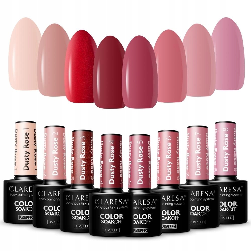 Dusty Rose Pełna Kolekcja Lakier Hybrydowy Różowy 8szt. Do Paznokci
