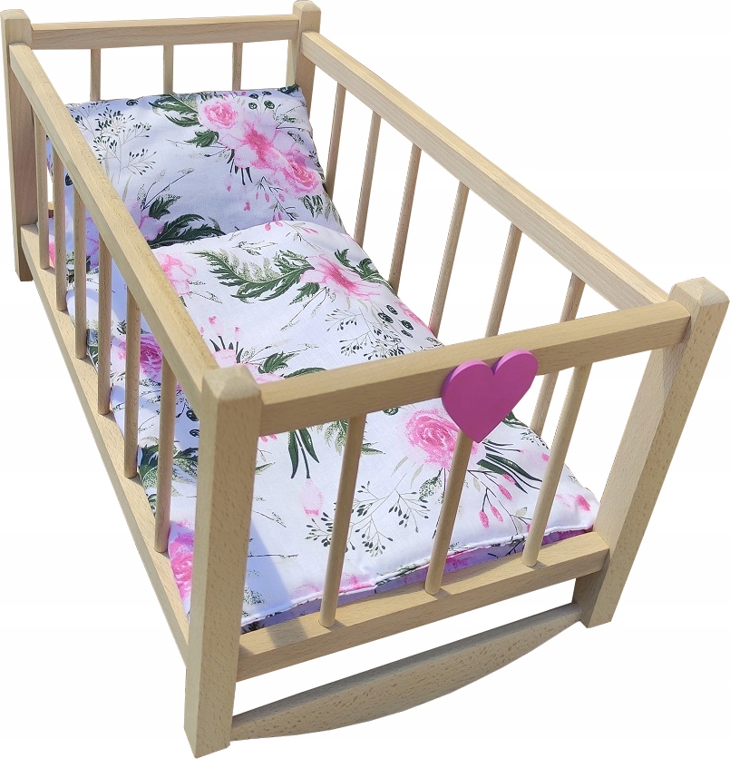 KOŁYSKA dla lalek - ŁÓŻECZKO DREWNIANE + POŚCIEL