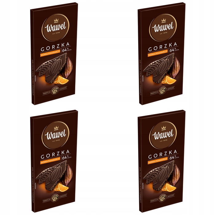 Levně 4x 90g Wawel prémiová hořká Čokoláda 64% pomerančová kůra