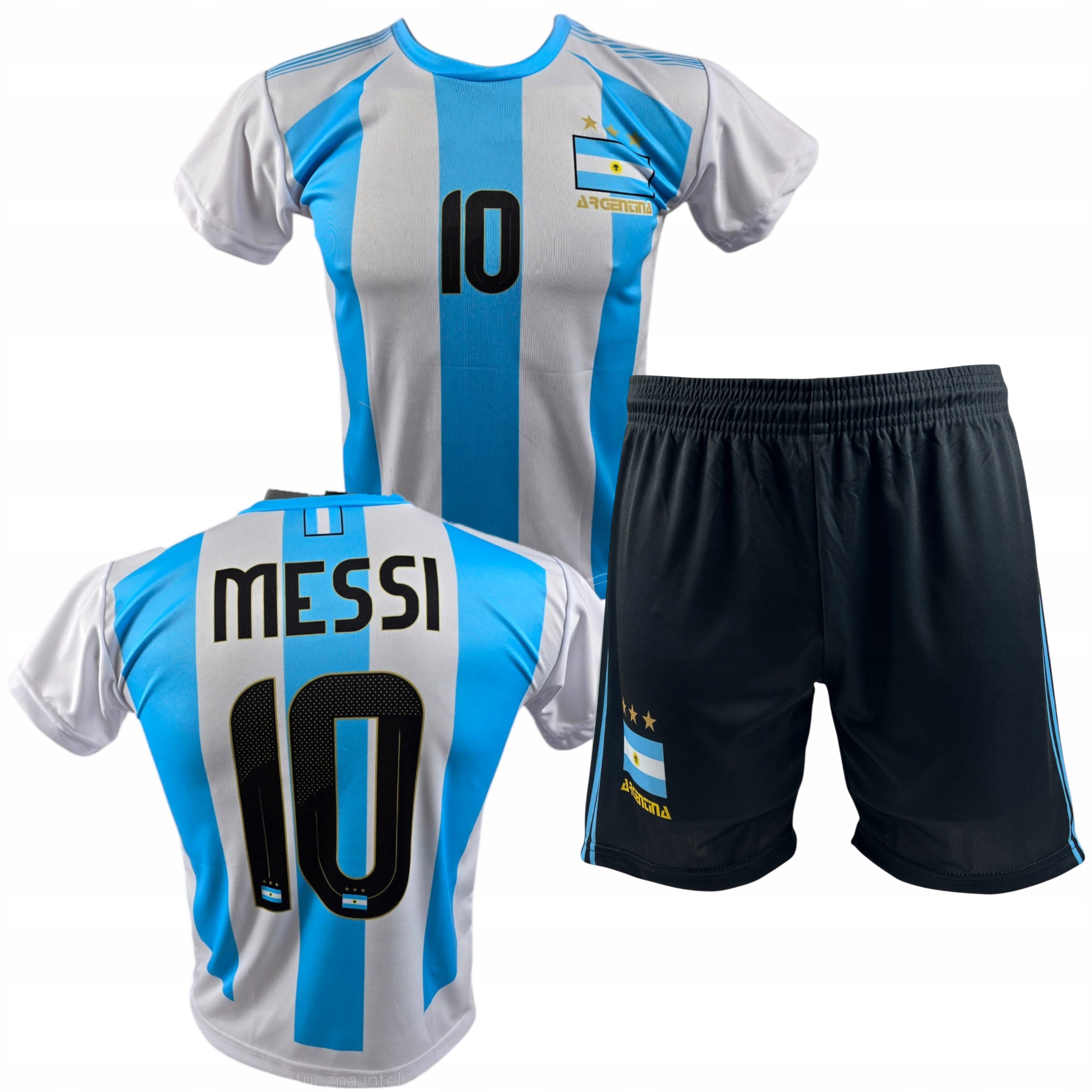 KOMPLET PIŁKARSKI MESSI ARGENTYNA KOSZULKA I SPODENKI CM