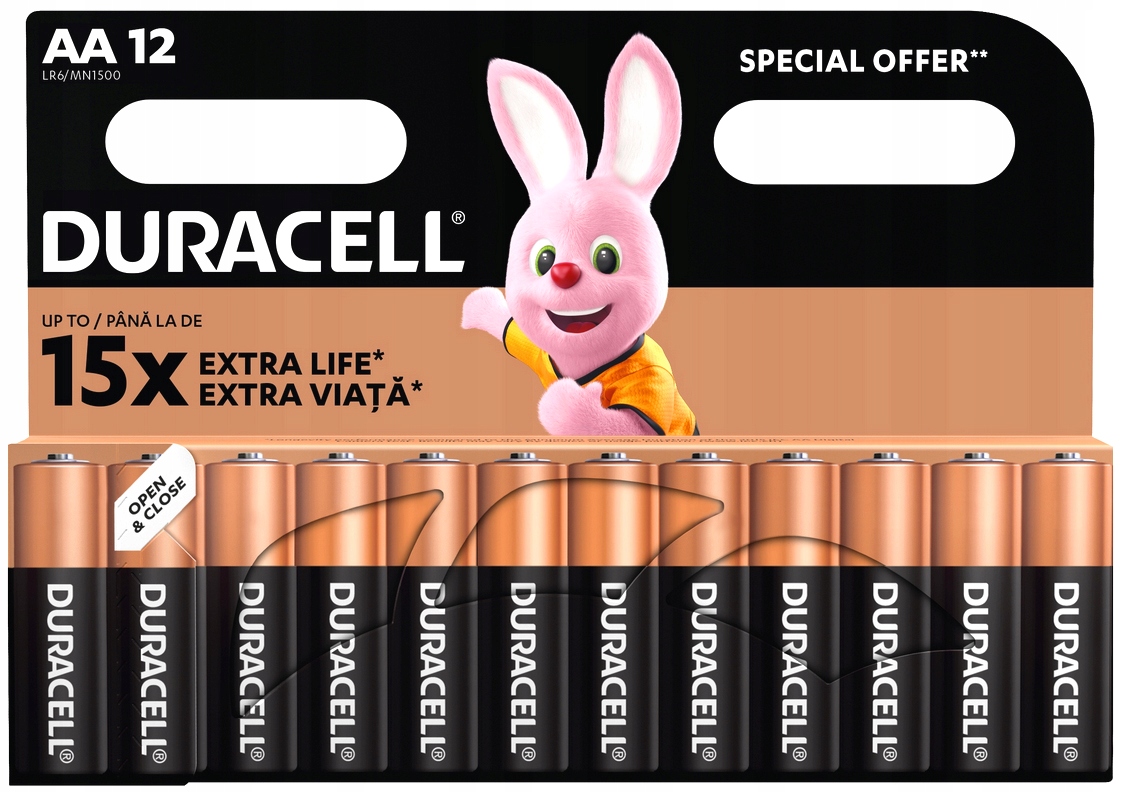 12x BATERIE ALKALICZNE AA R6 R06 LR6 DUŻE PALUSZKI ORYGINALNE DURACELL