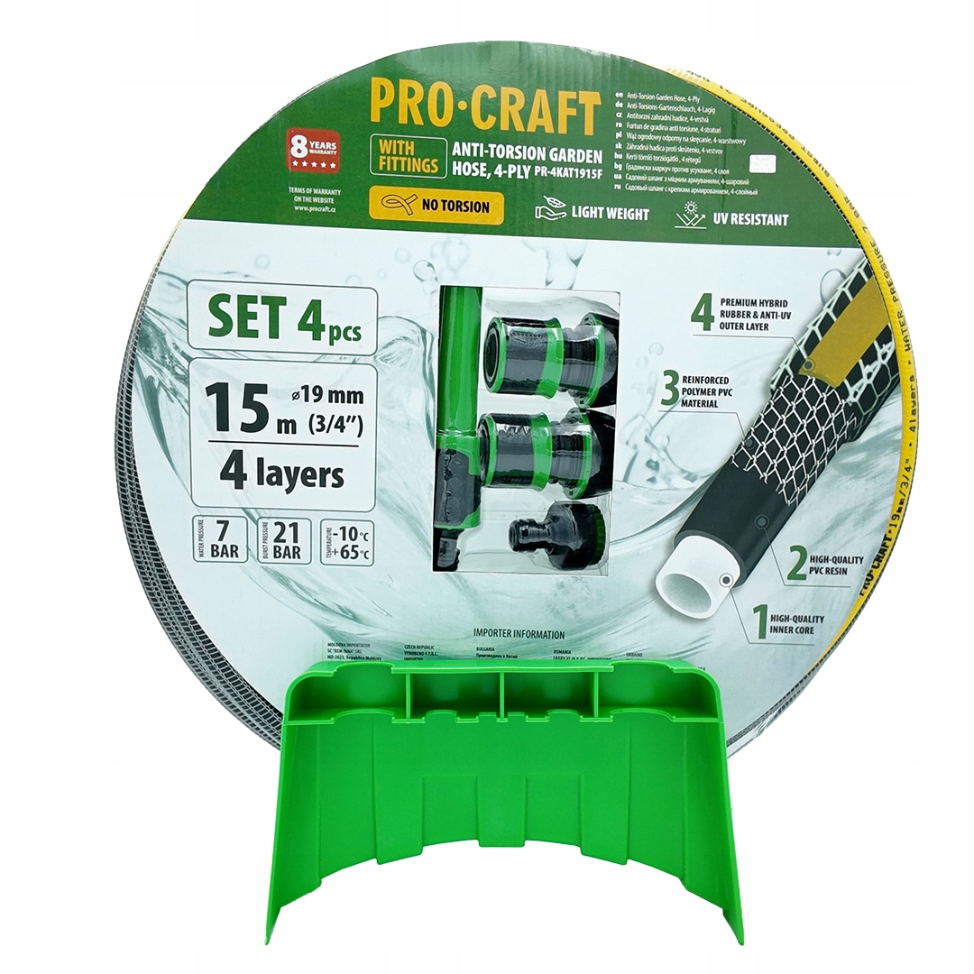 Černo-žlutá zahradní hadicí Procraft PR-4KAT1915F 4-vrstvá, 3/4" 15 m