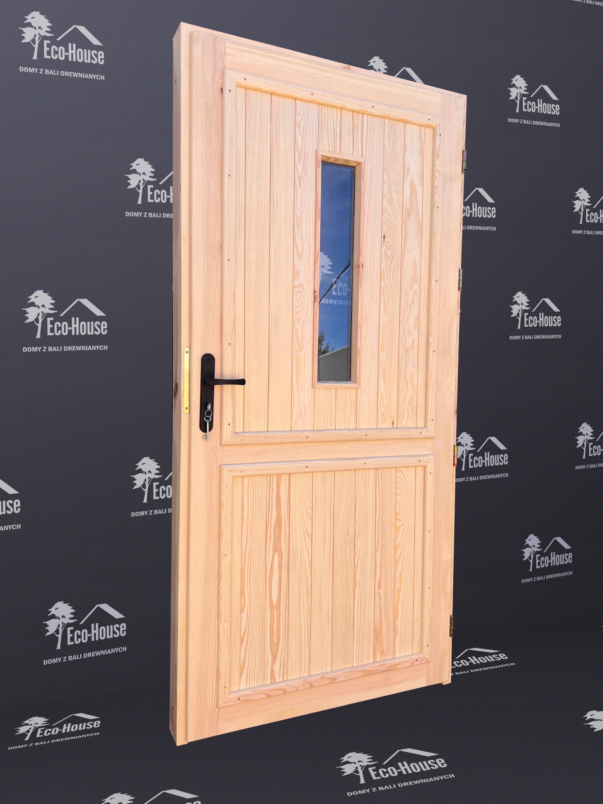 DRZWI ZEWNĘTRZNE OCIEPLANE Z SZYBĄ 100x200 SOSNOWE Marka Eco-House