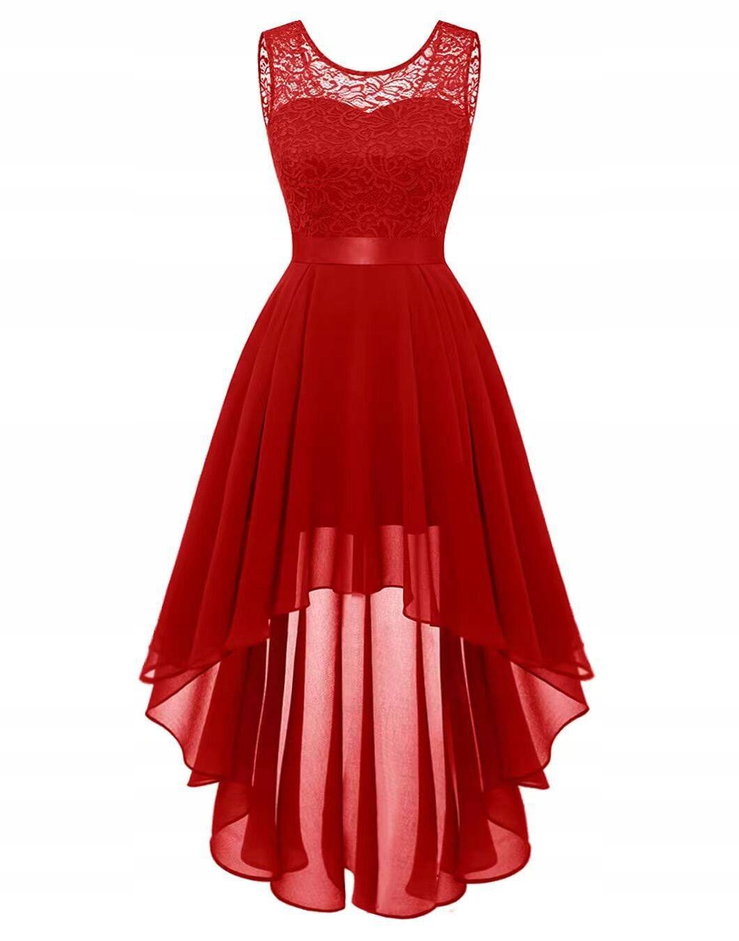 ELEGANCKA ŚLICZNA SUKIENKA ASYMETRYCZNA WESELE BAL Wzór dominujący bez wzoru