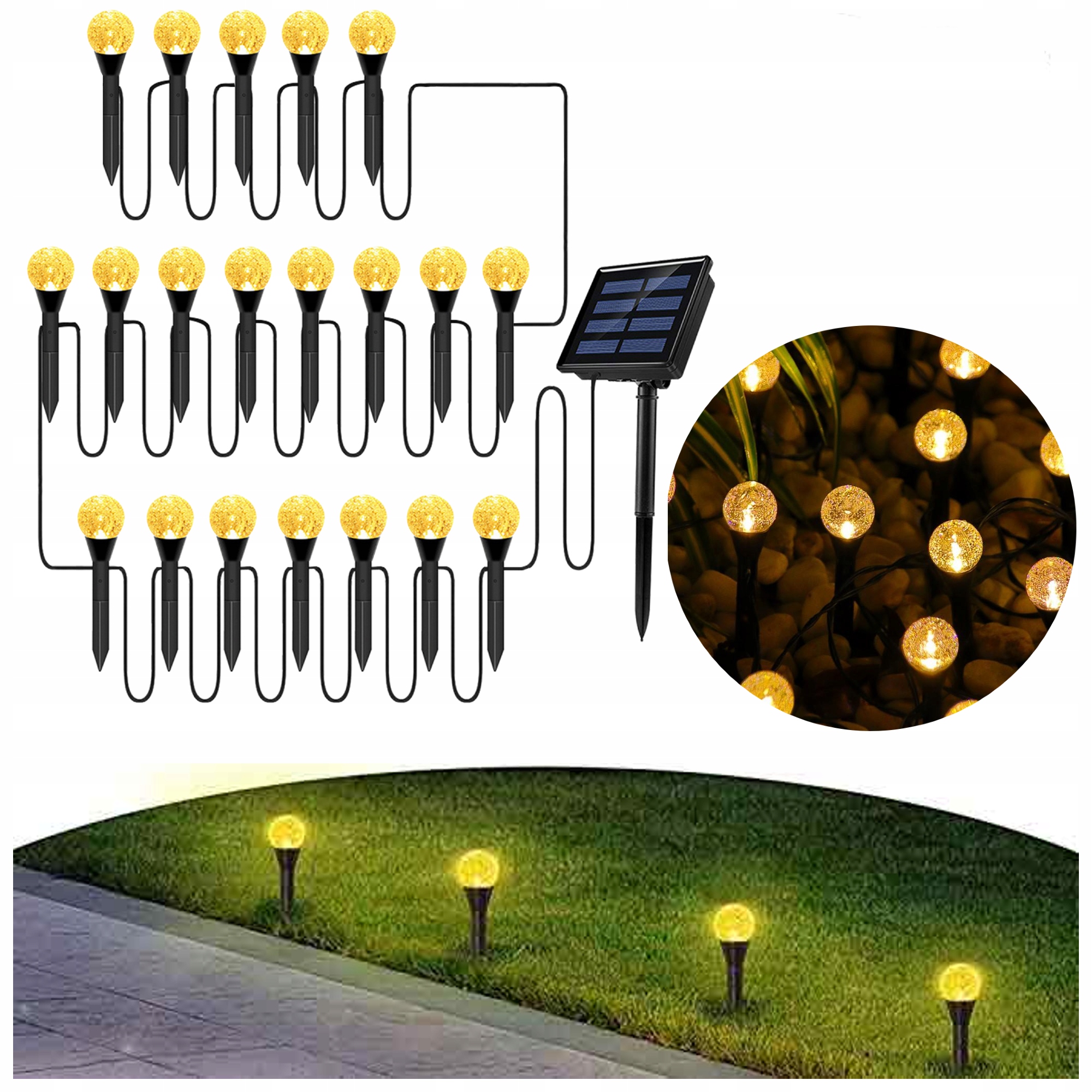 

20x lampki ogrodowe girlanda wbijane solarne kulki