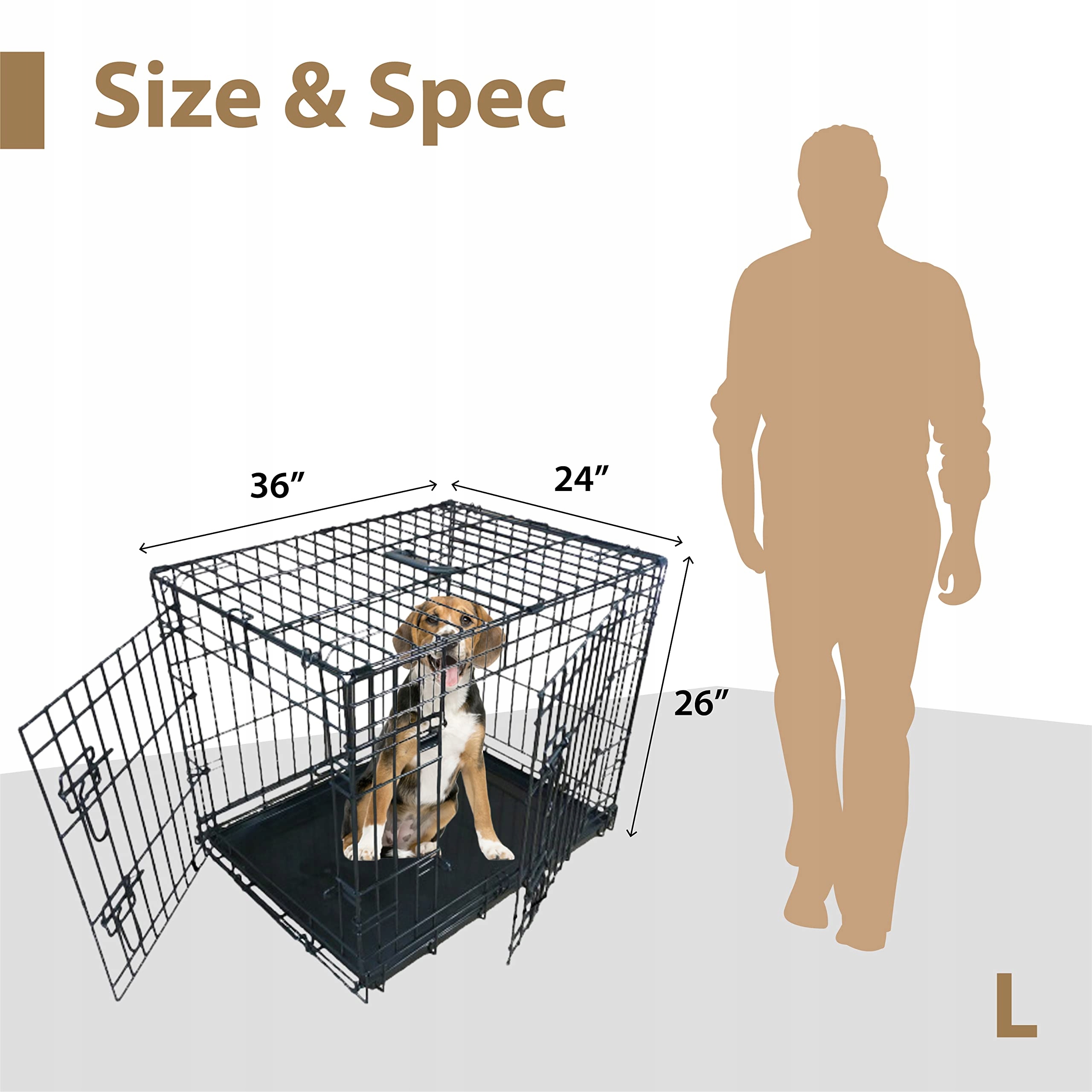 ELLIE-BO Klatka Dla Psów Składana Metalowa 91cm Czarna — miniatura 6