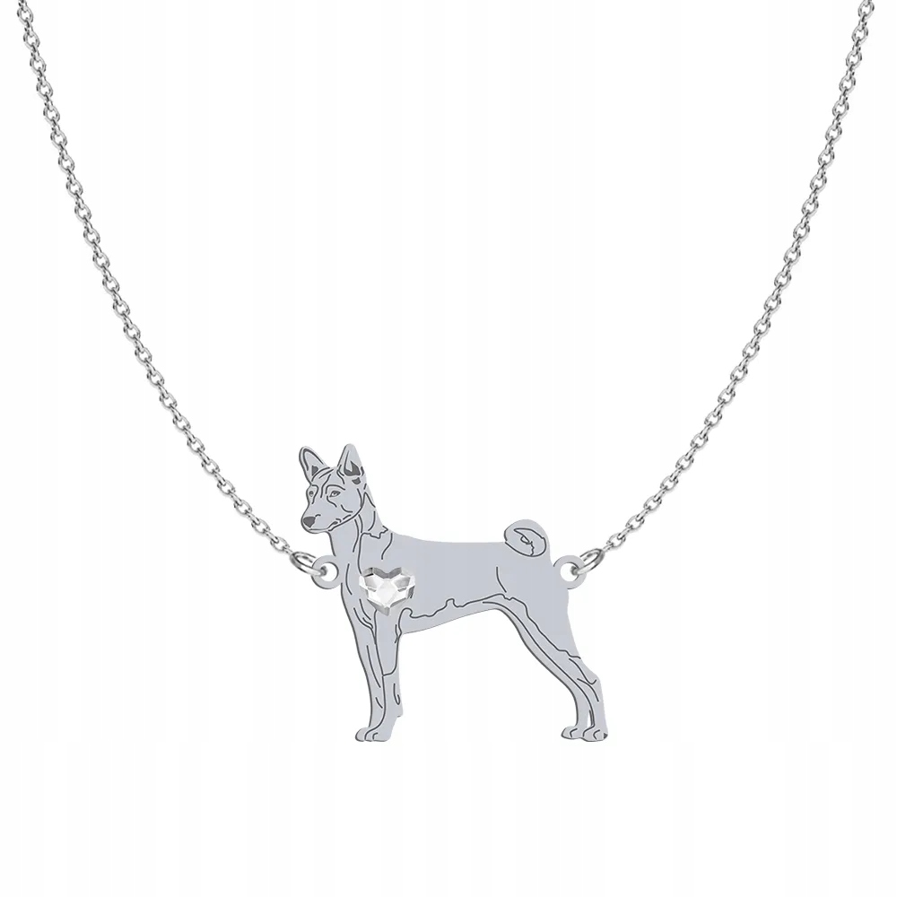 Stříbrný náhrdelník se psem plemene Basenji 925 Šperky Řetízek Gravírování