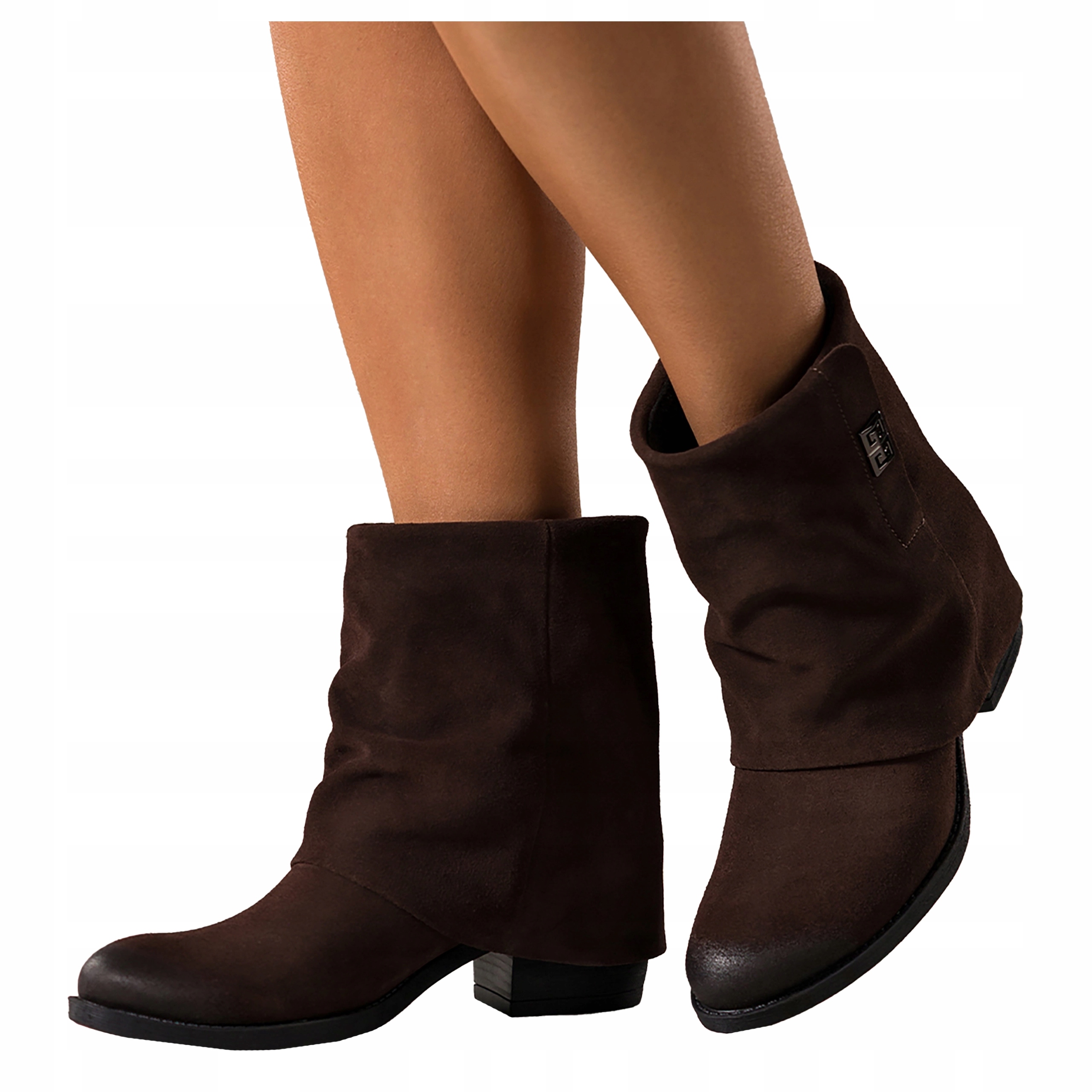 Kotníkové Boty Čokoládové Dámské Kožené Kovbojské Boty Pohodlné Široký Svršek vel. 37