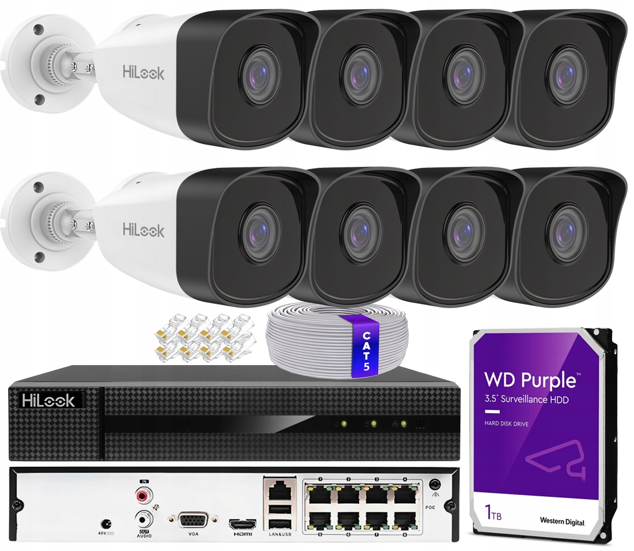Sada monitorování 8 kamer Ip 5MPx PoE Detekce pohybu Hilook By Hikvision