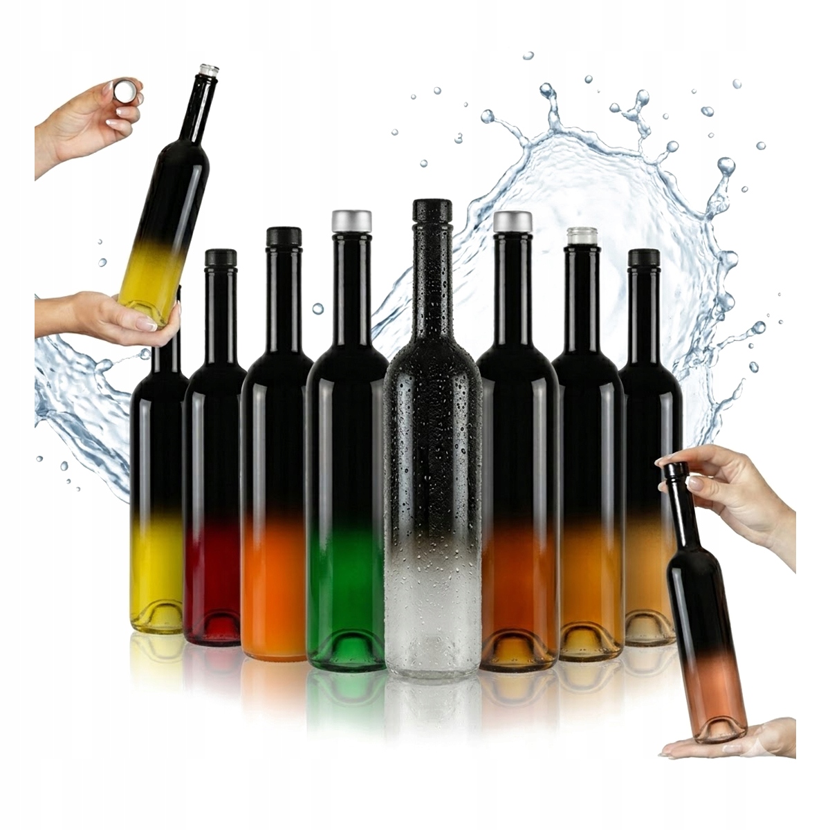 10 x skleněné lahve Futura 500 ml Ombre černé bezbarvé na Likéry Alkohol
