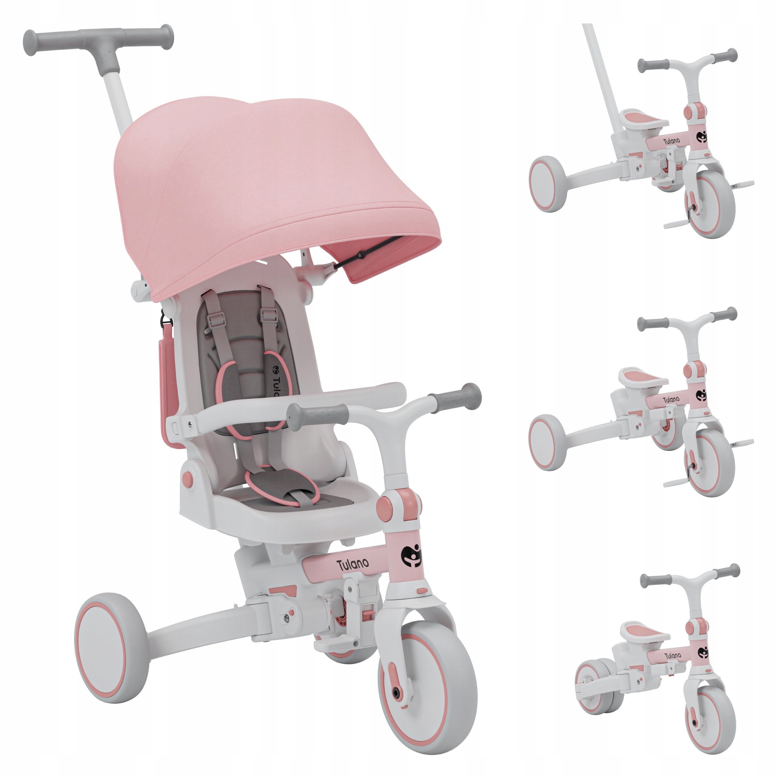 Rowerek biegowy trójkołowy dziecięcy 4w1 Tulano różowy jeździk składany